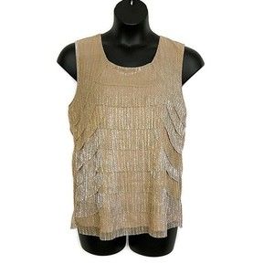 Christopher & Banks Womens sz 1X Top Gold Shimmer Tiered Sleeveless Scoop Neck